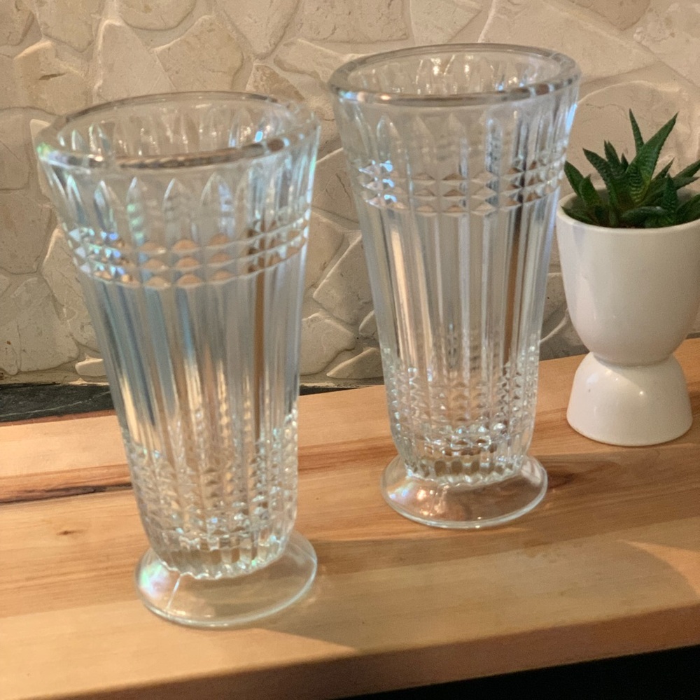 VINTAGE | Set of 2 | Art Deco Heavy Pressed Glass Parfait Glasses